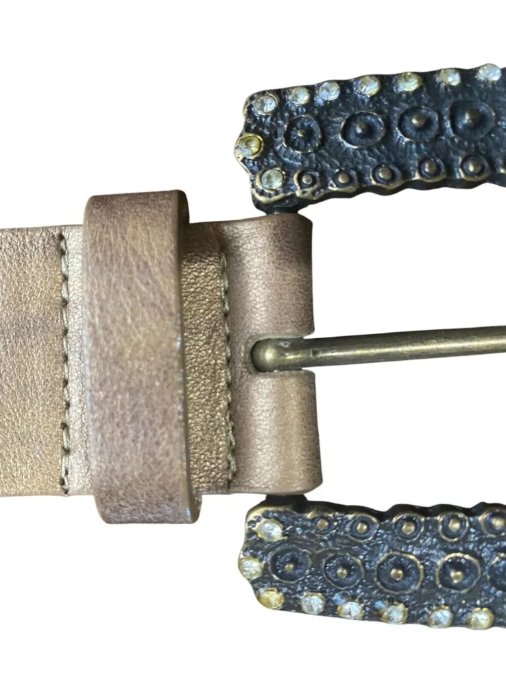 Streets Ahead Metallic Bronze Studded Leather Belt Rhinestone Buckle L